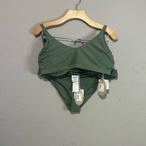 NEW Prana Army Green Swim Marina Top Gemma Bottom Set Size L 38D